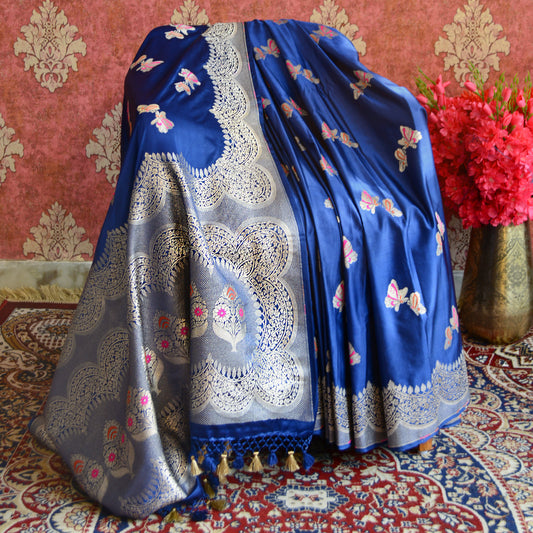 Blue Butterfly  Weave Mashru Silk Saree
