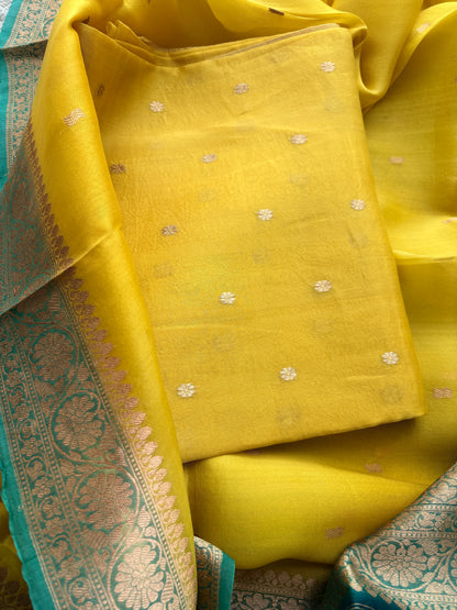 Yellow kora suit with shaded dupatta