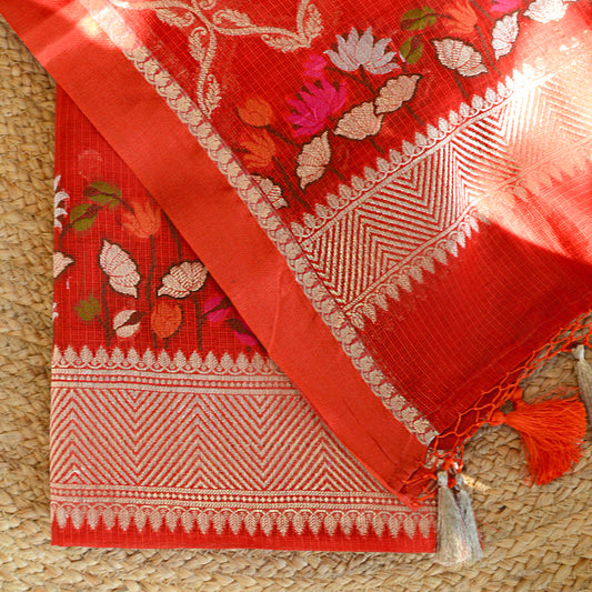 Red handloom Kota Doria meenadar suit set