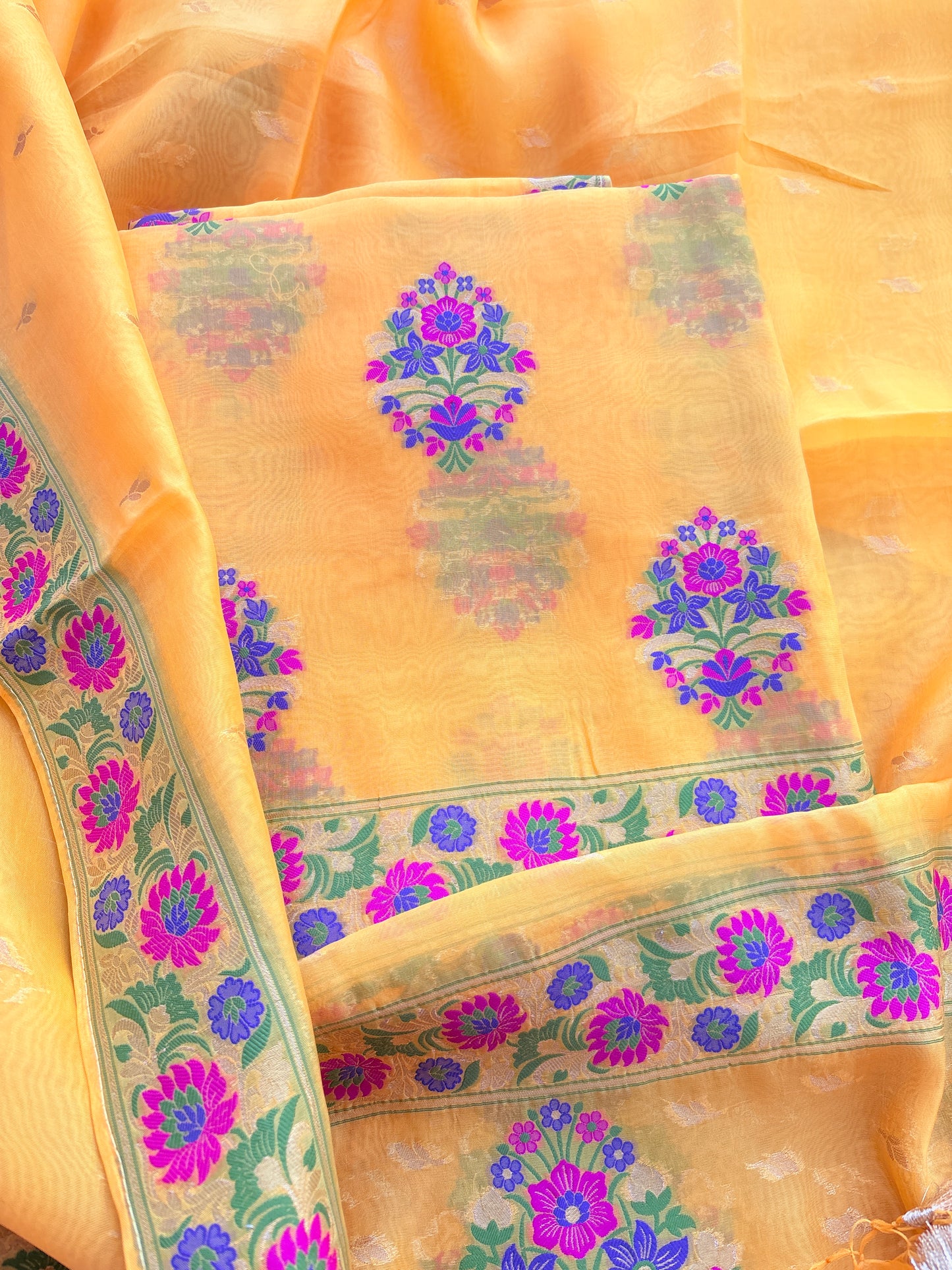 Yellow kora silk meenadar suit set
