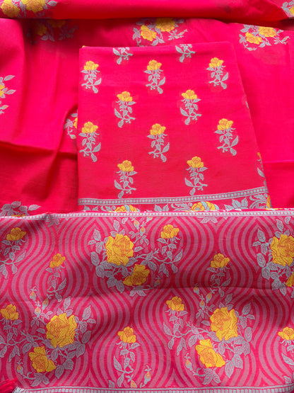 Pink Resham weaving flower Chanderi suit set( cc-12)
