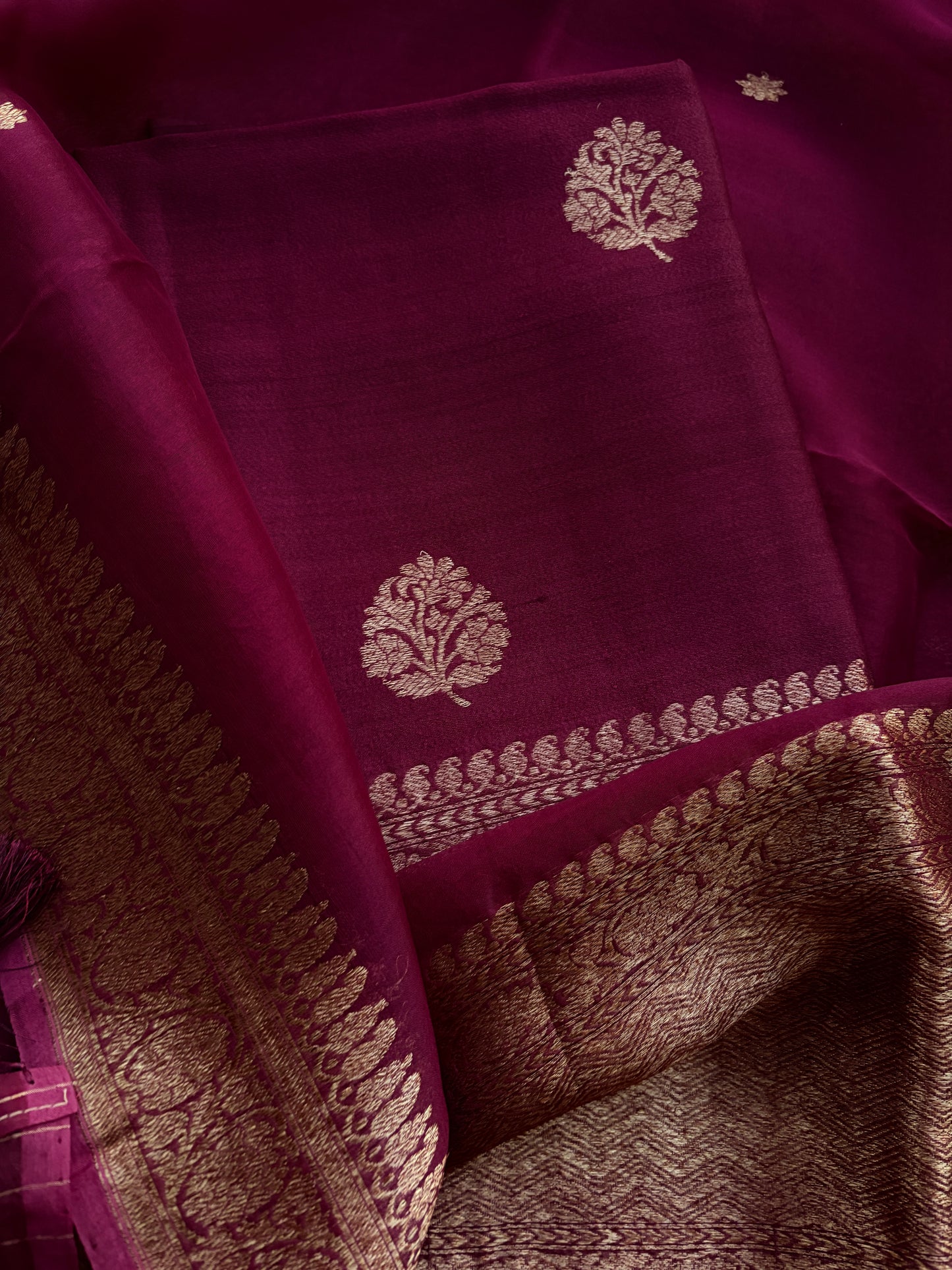 Wine tussar silk kadhwa suit set