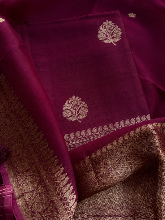 Wine tussar silk kadhwa suit set