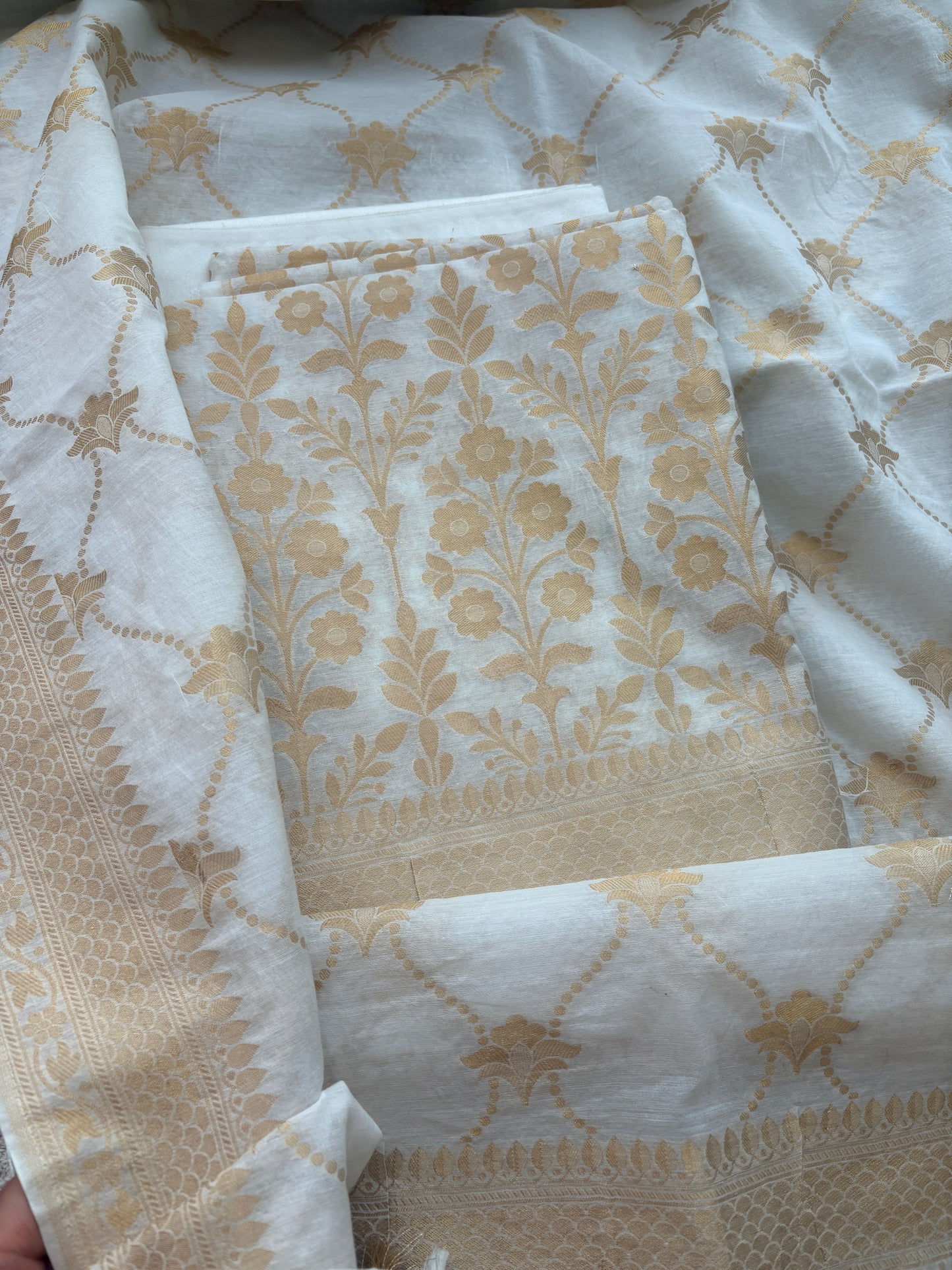 White base handwoven Chanderi suit set