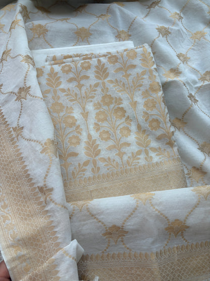 White base handwoven Chanderi suit set