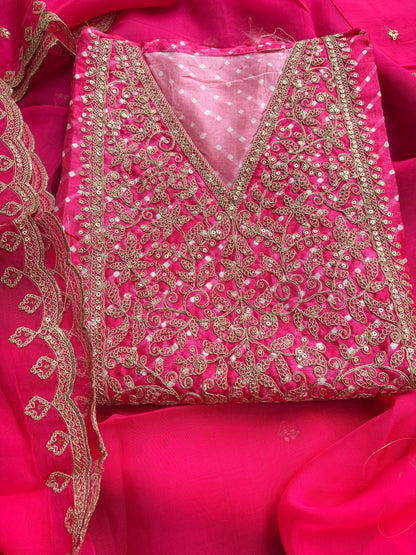 Pink hand embroidered bandhani suit set