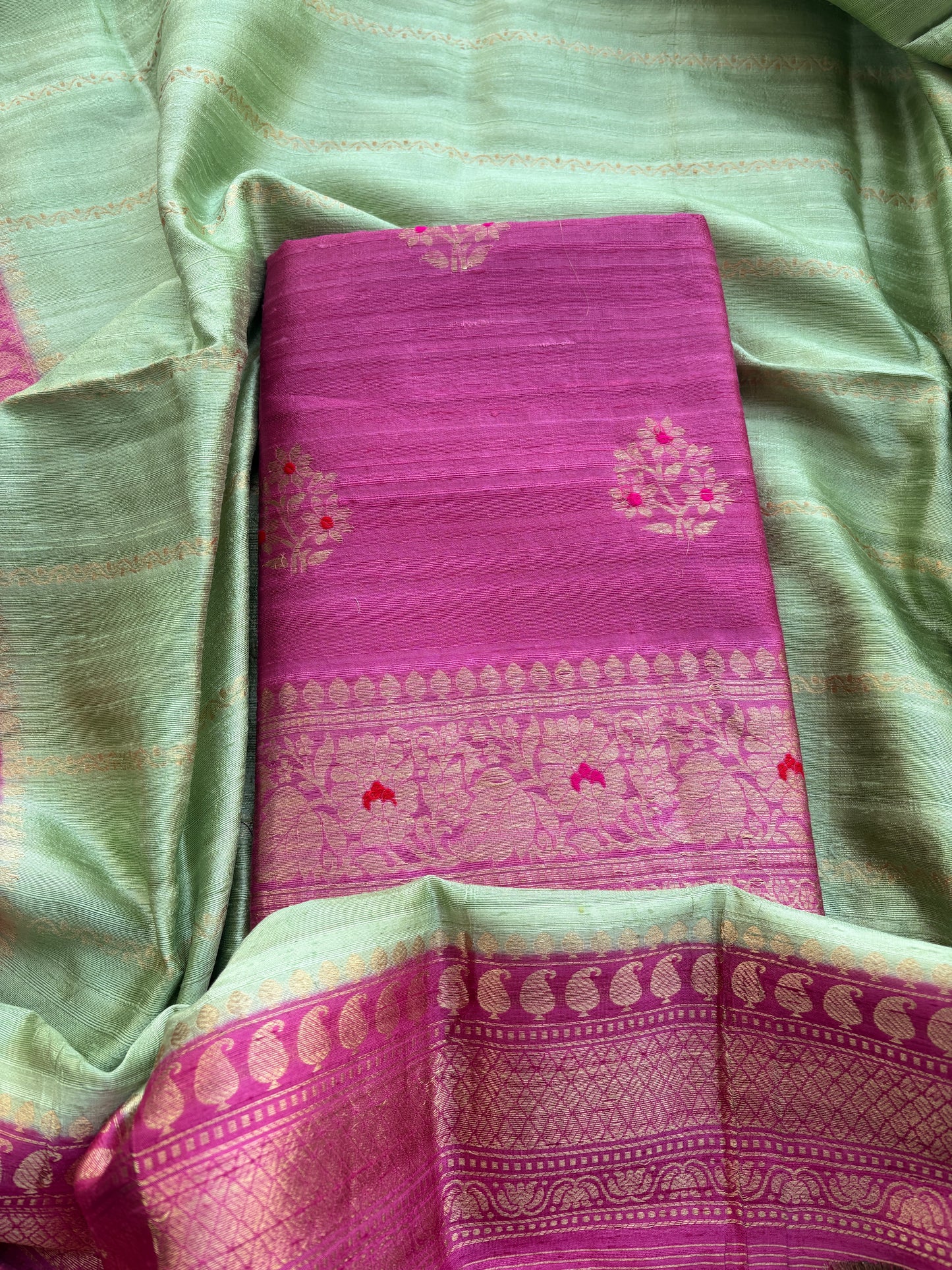 Pink raw silk tussar 3 piece suit set