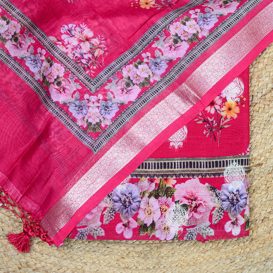 Pink Chanderi silk printed suit set