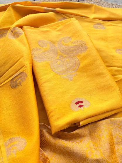 Yellow mango silk kadhwa suit set
