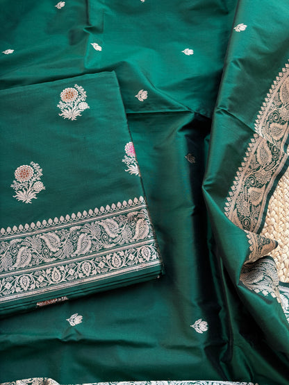 Green katan by katan silk kadhwa suit set