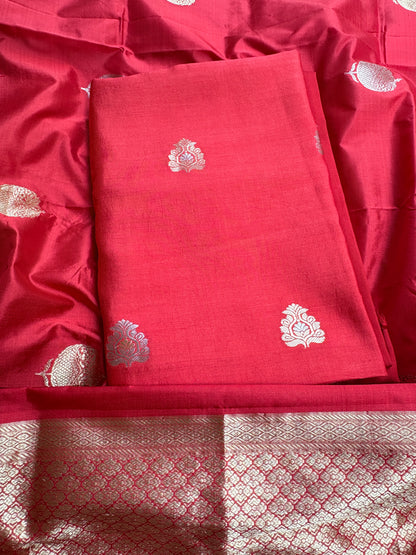 Red Chiniya katan silk suit set