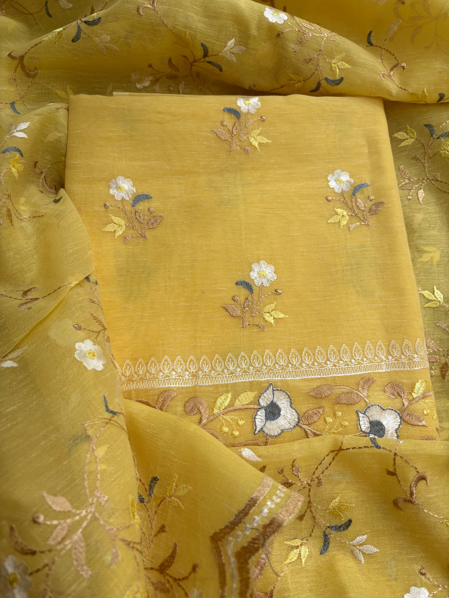 Yellow cotton linen 3 piece suit set