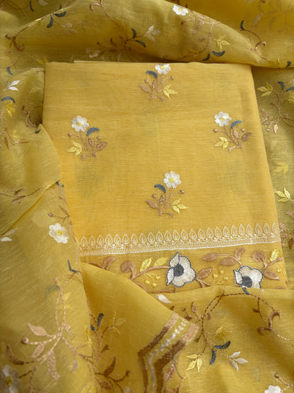 Yellow cotton linen 3 piece suit set