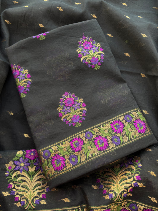 Black Chanderi meenadar suit set
