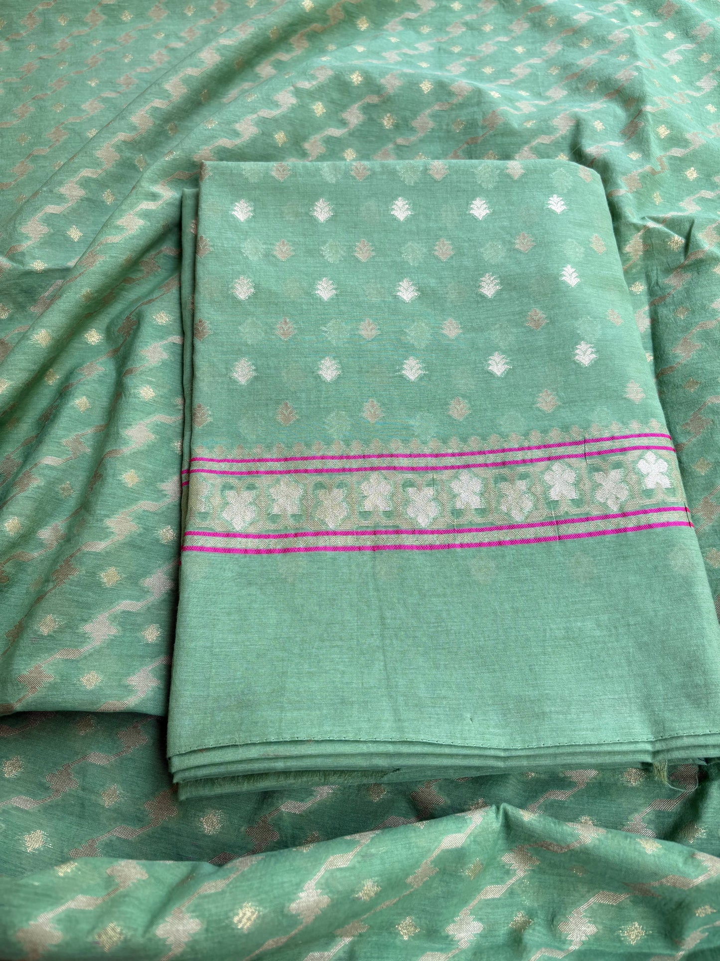 Green jamdani cotton 3 piece suit set