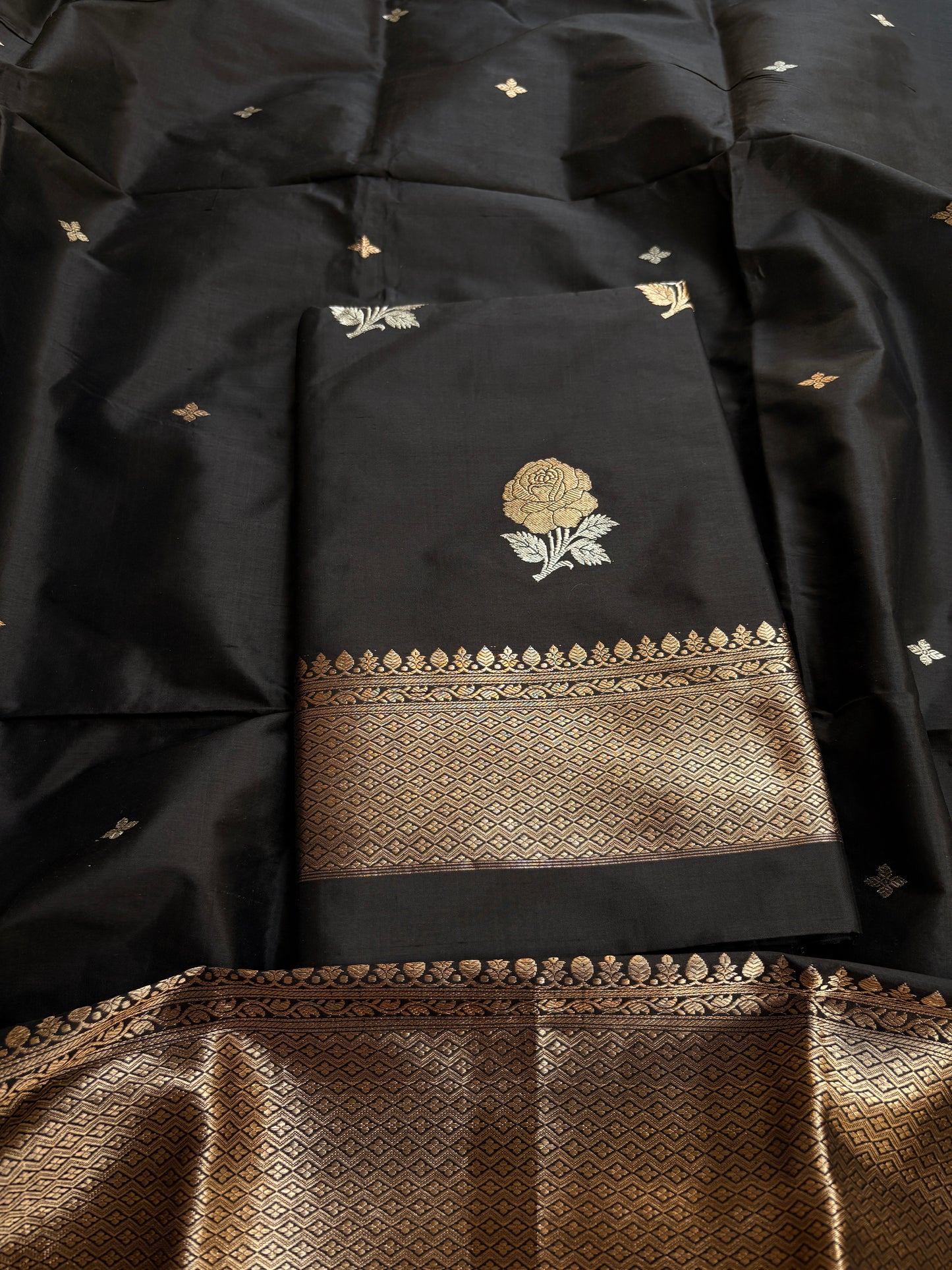 Black katan by katan silk kadhwa suit set