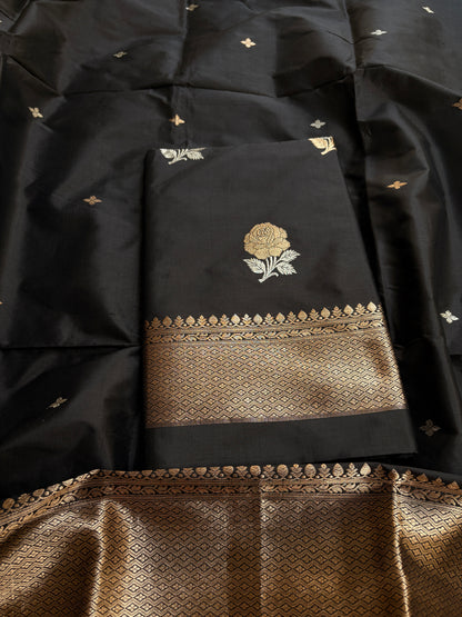 Black katan by katan silk kadhwa suit set