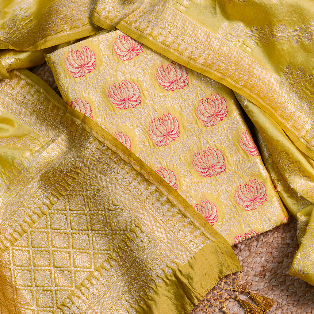 Lime green brocade silk suit set