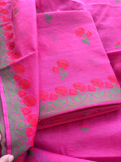 Pink Chanderi flower weaving suit set