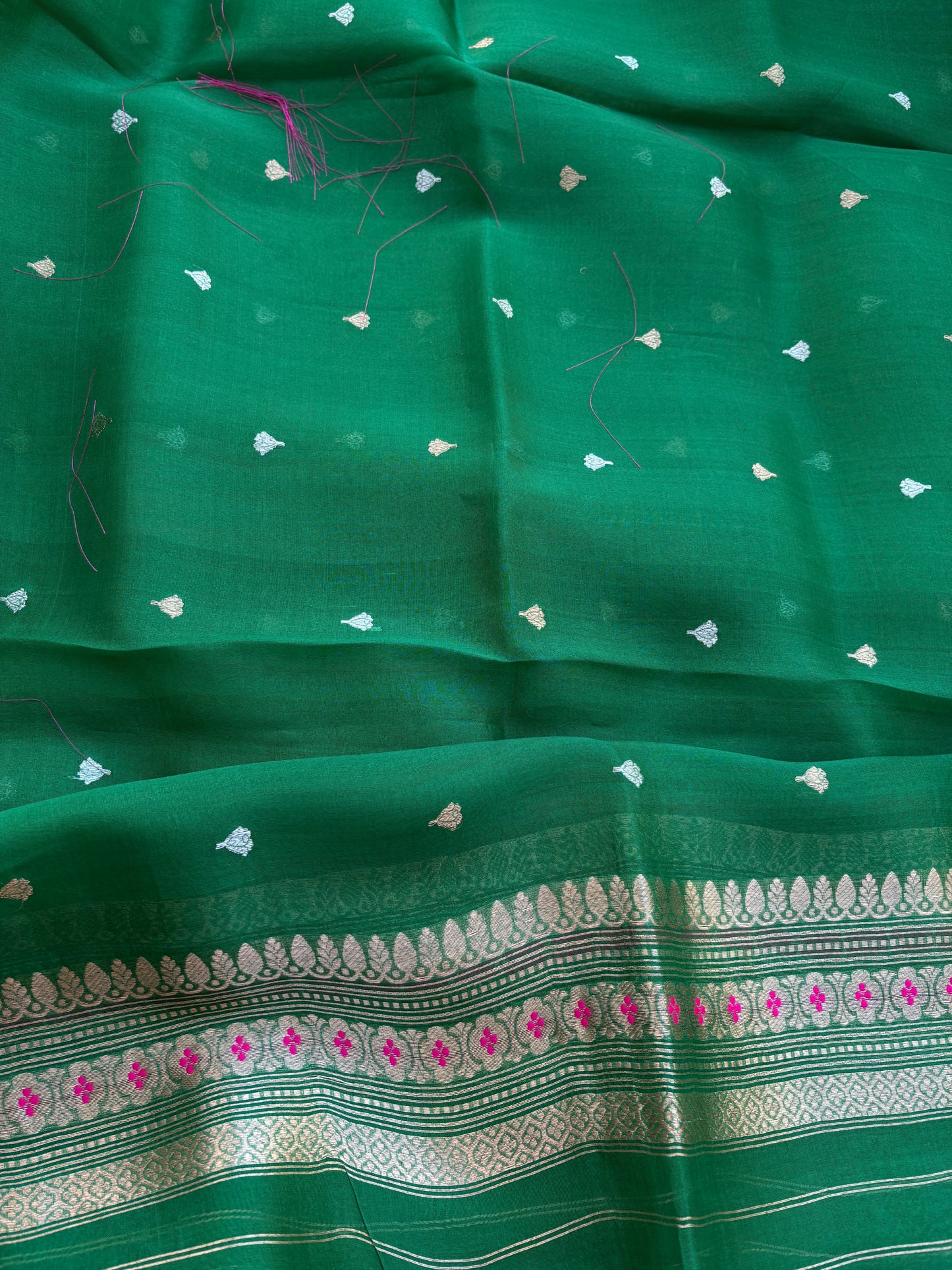Green kora kadhwa silk suit  set