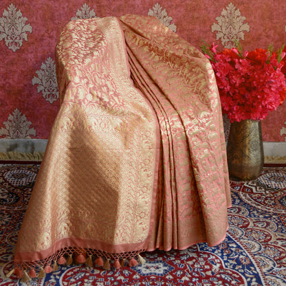 Peach Banarasi silk shikharagh saree