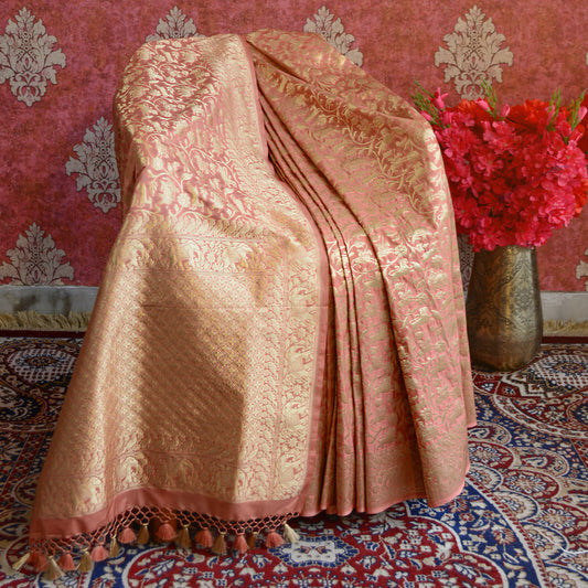 Peach Banarasi silk shikharagh saree