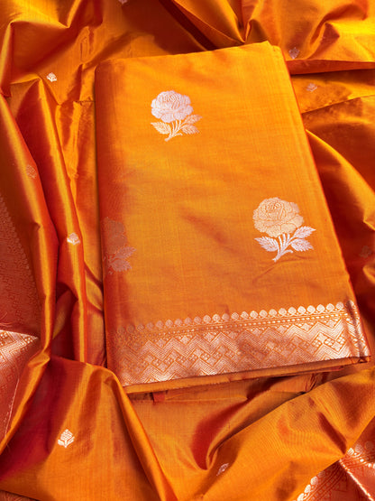 Orange gold katan by katan silk suit set
