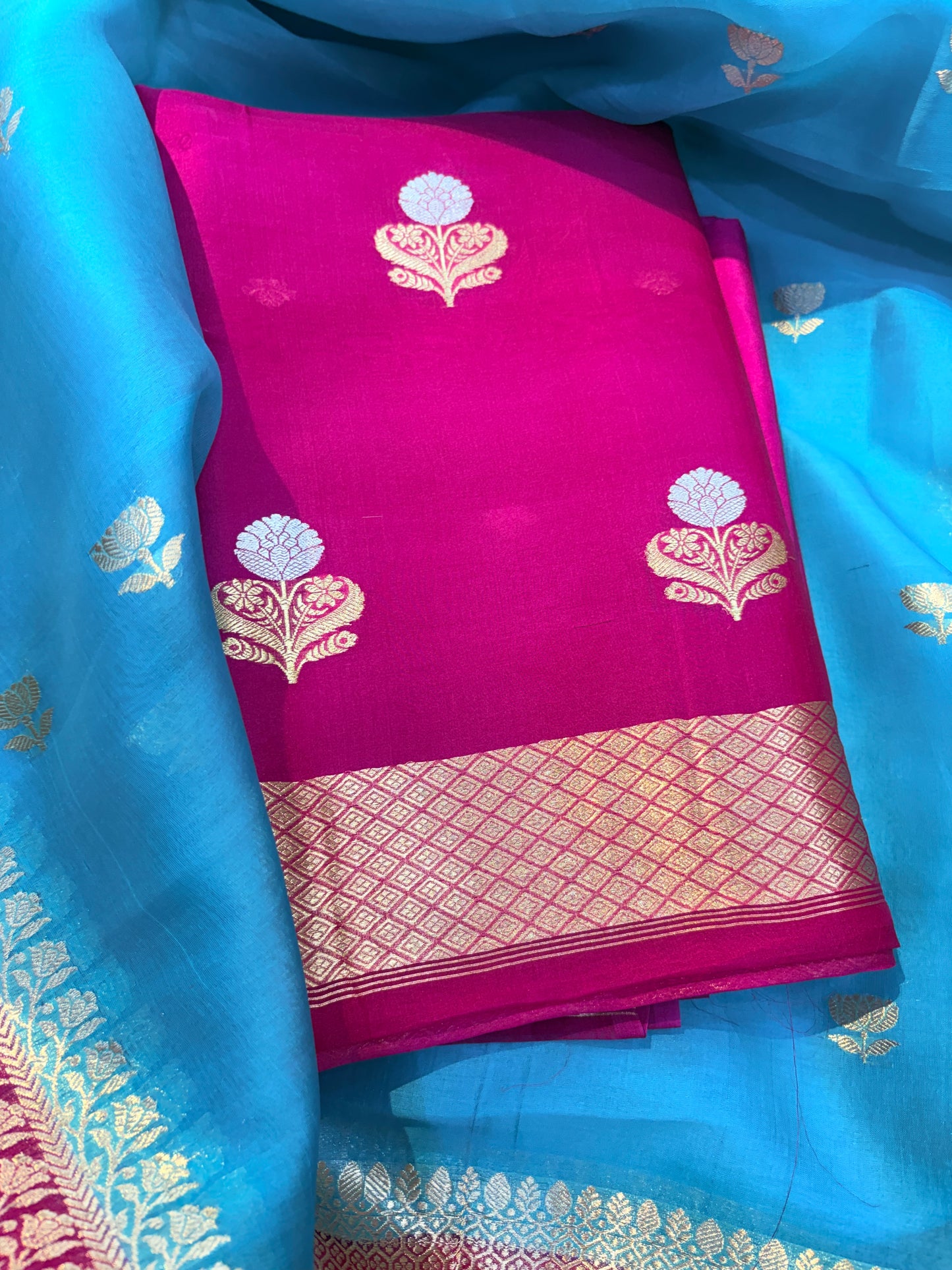 Pink kora silk suit with chaap dye dupatta ( FM -05)