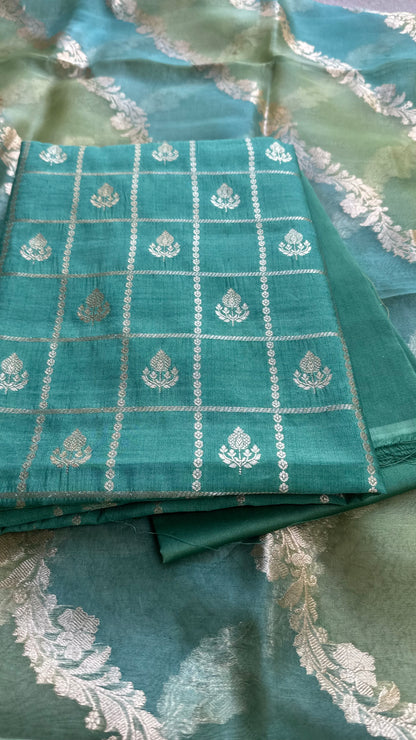 Green chiniya Jaal kurta, Rangkat kora dupatta, plain bottom