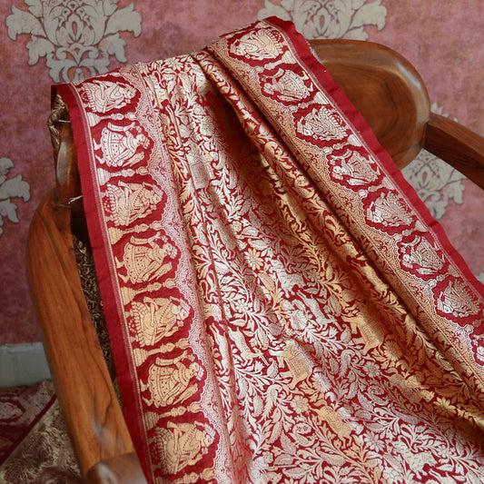 Maroon Banarasi silk shikargah dupatta