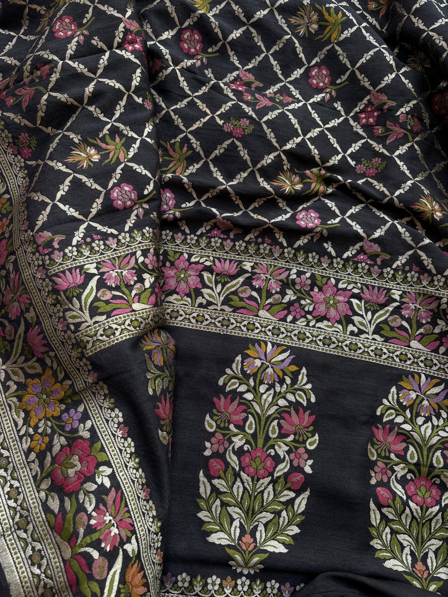 Black moonga silk kadhwa suit set