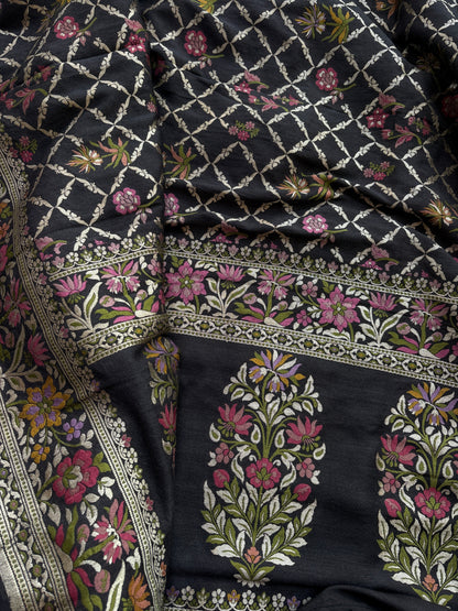 Black moonga silk kadhwa suit set