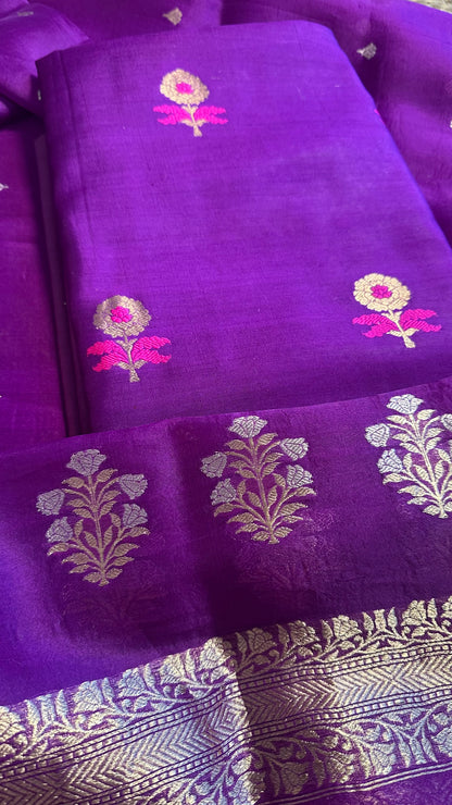 Purple chiniya meendar kurta, kora silk dupatta, plain bottom