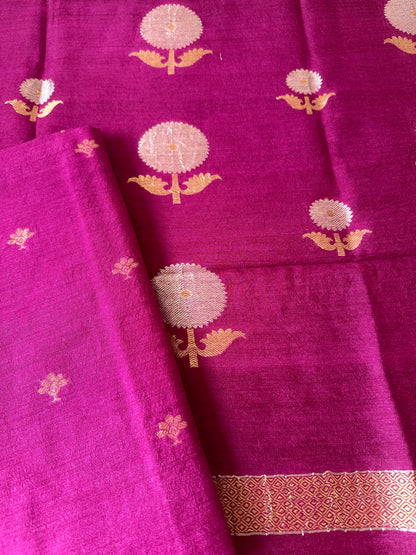 Magenta pure moonga silk suit set