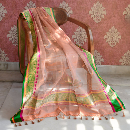 Peach kora tissue dupatta