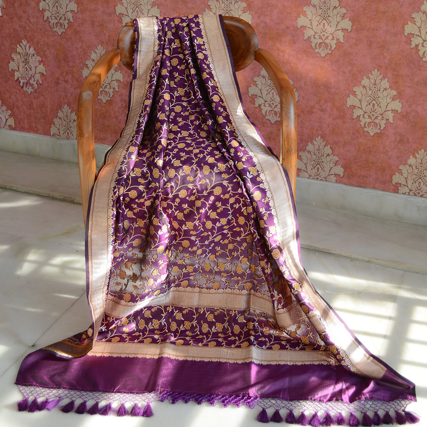 Purple katan silk dupatta