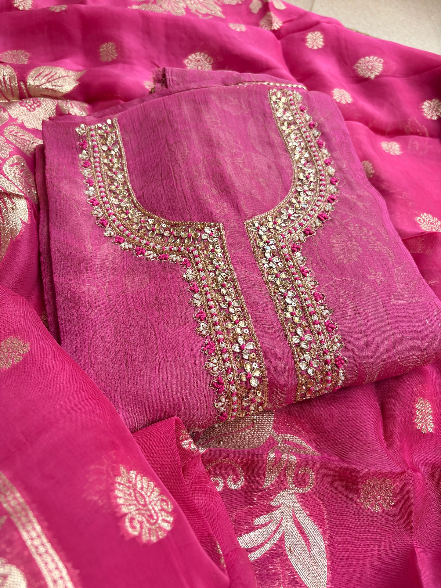 Pink hand embroidered suit set