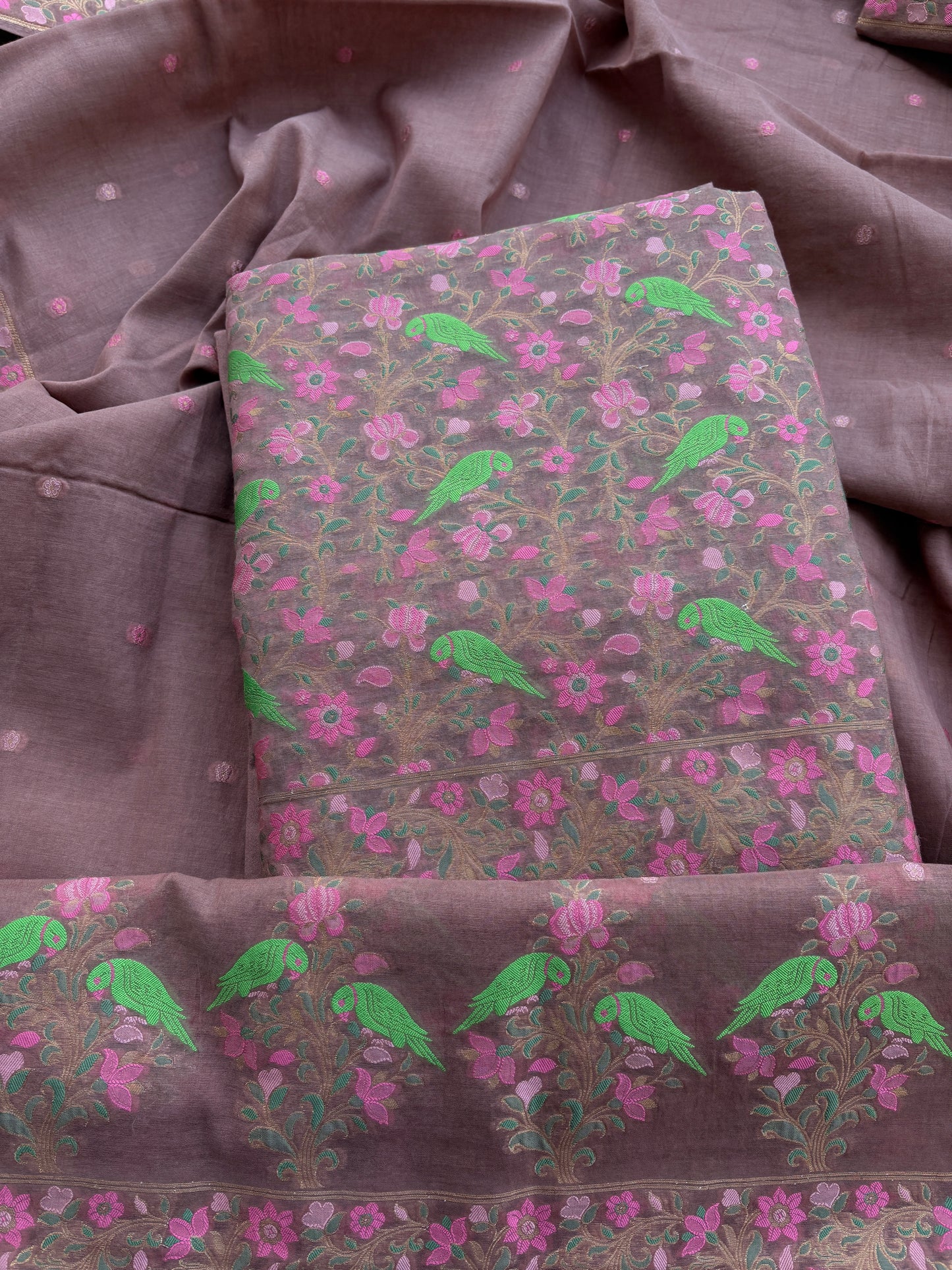 Brown Chanderi meenadari weaving suit set