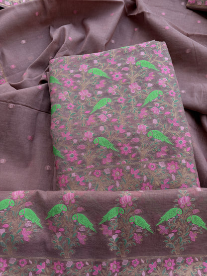 Brown Chanderi meenadari weaving suit set