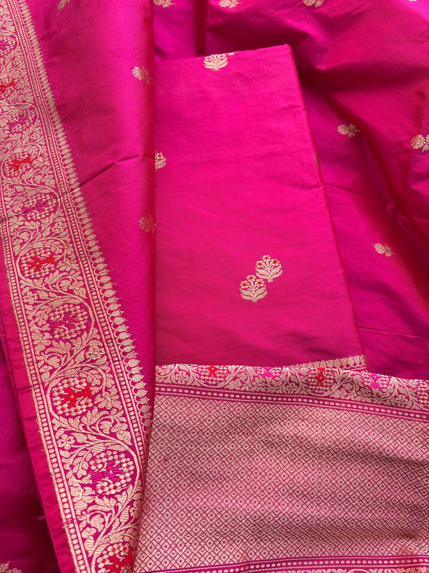 Pink katan by katan silk kadhwa suit set
