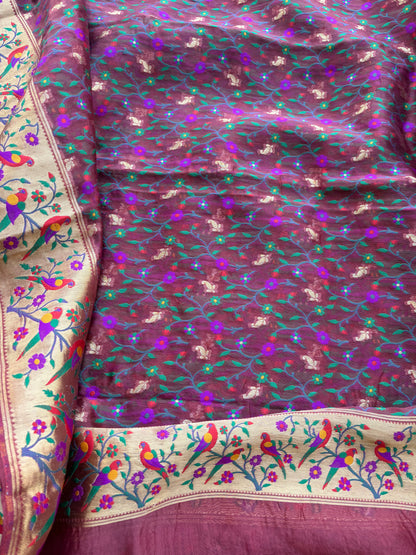 Rust kora silk paithani suit set