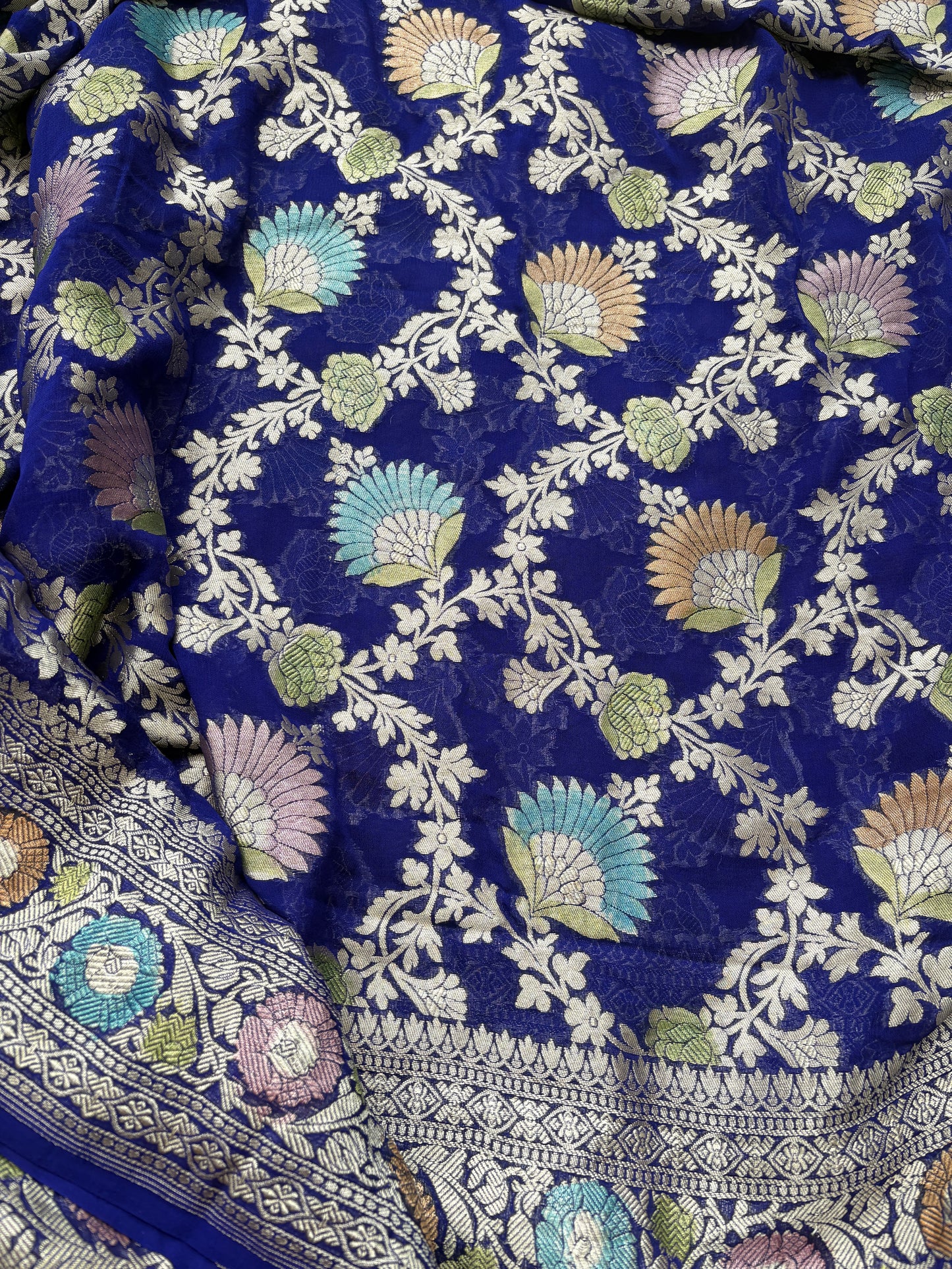 Blue Khaddi georgette suit set with meenadar dupatta