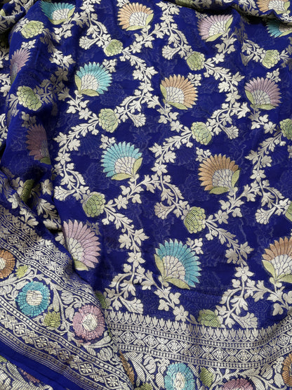 Blue Khaddi georgette suit set with meenadar dupatta