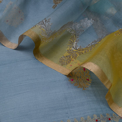 Blue Chiniya silk with rangkata kora dupatta