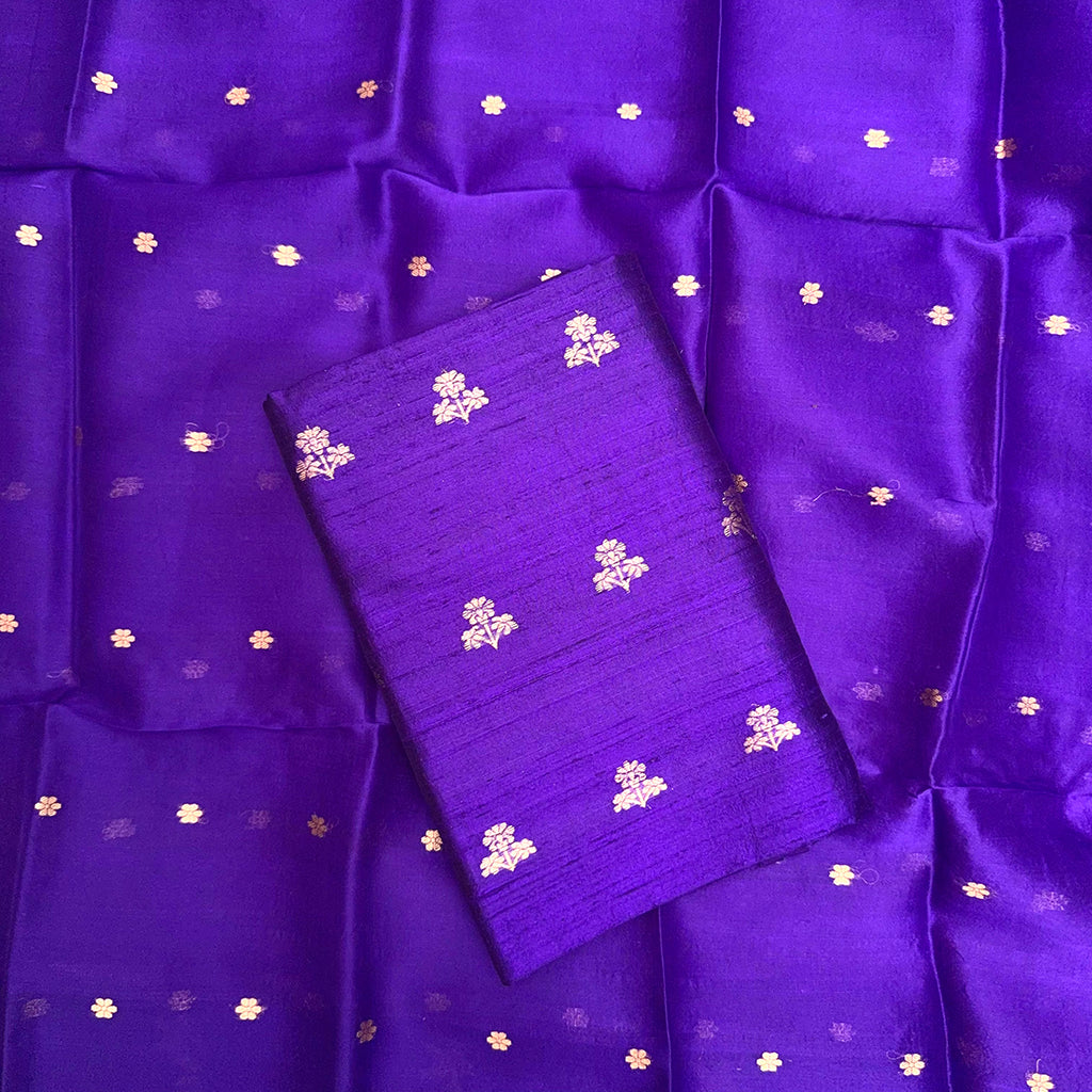 Purple raw silk suit set with kora silk dupatta