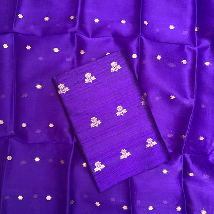 Purple raw silk suit set with kora silk dupatta