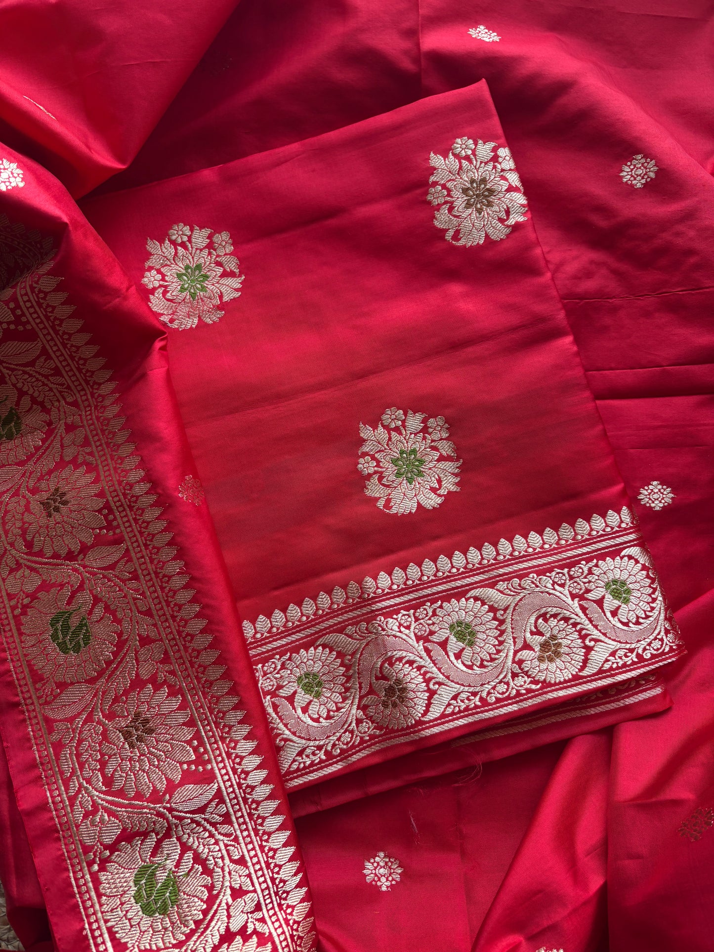 Red katan by katan silk kadhwa suit set