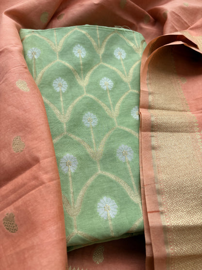 Green kurta with peach dupatta cotton silk suit set
