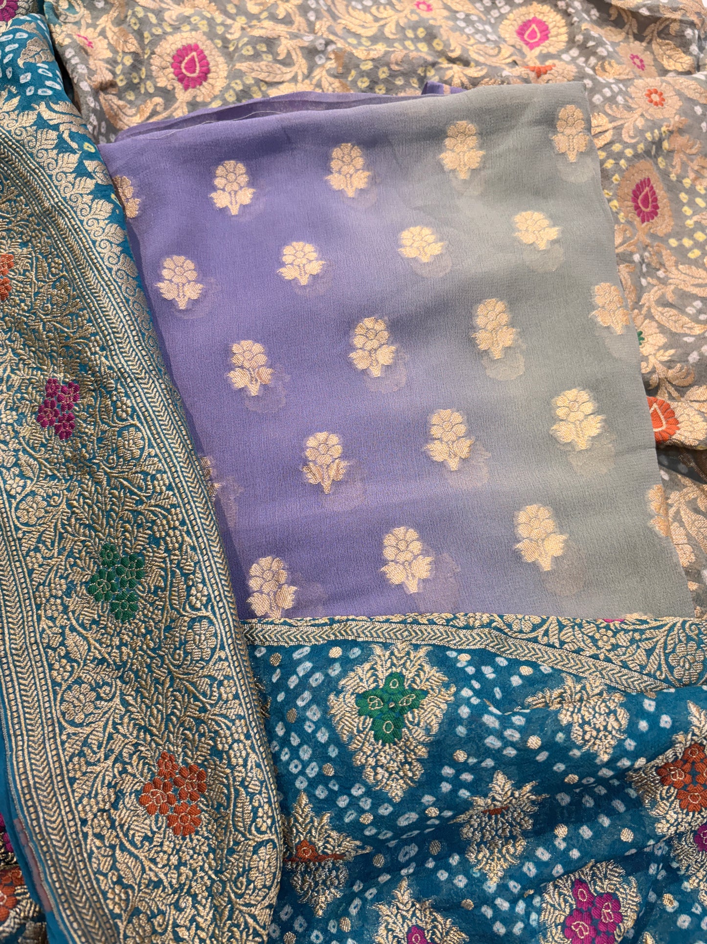 Grey and blue shaded Khaddi georgette suit set