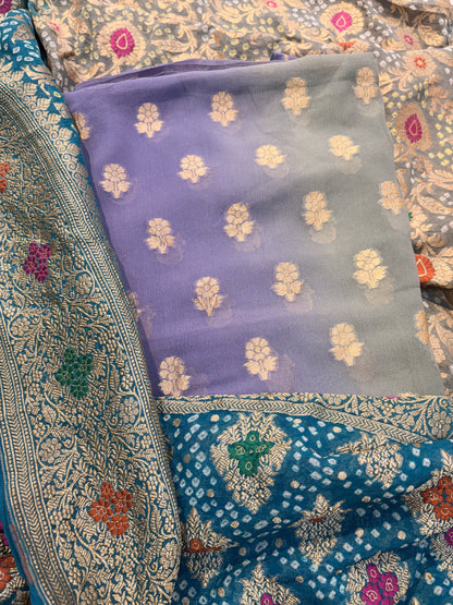 Grey and blue shaded Khaddi georgette suit set